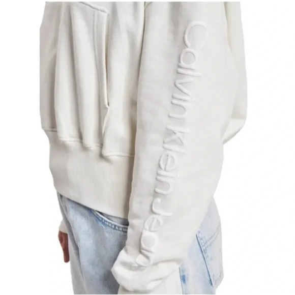 CALVIN KLEIN JEANS | Ivory Two Tone Monogram Back Logo Sweatshirt Hoodie Size L - Picture 6 of 12